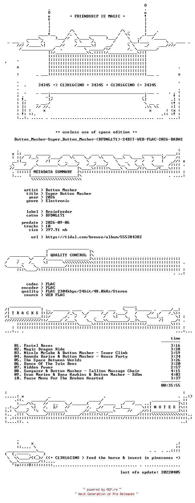 NFO for the release Button_Masher-Super_Button_Masher-(BFDNL171)-24BIT-WEB-FLAC-2026-BABAS by BABAS