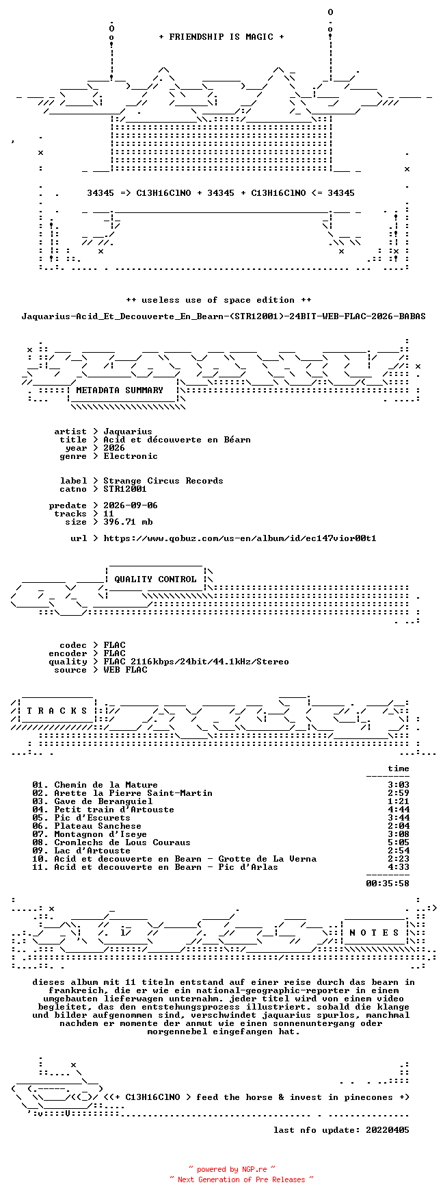 NFO for the release Jaquarius-Acid_Et_Decouverte_En_Bearn-(STR12001)-24BIT-WEB-FLAC-2026-BABAS by BABAS