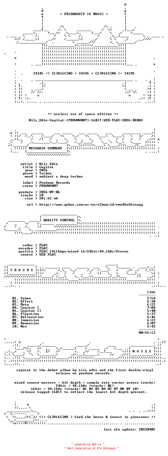 NFO for the release Nils_Edte-Cogitat-(PRDWNV007)-16BIT-WEB-FLAC-2026-BABAS by BABAS