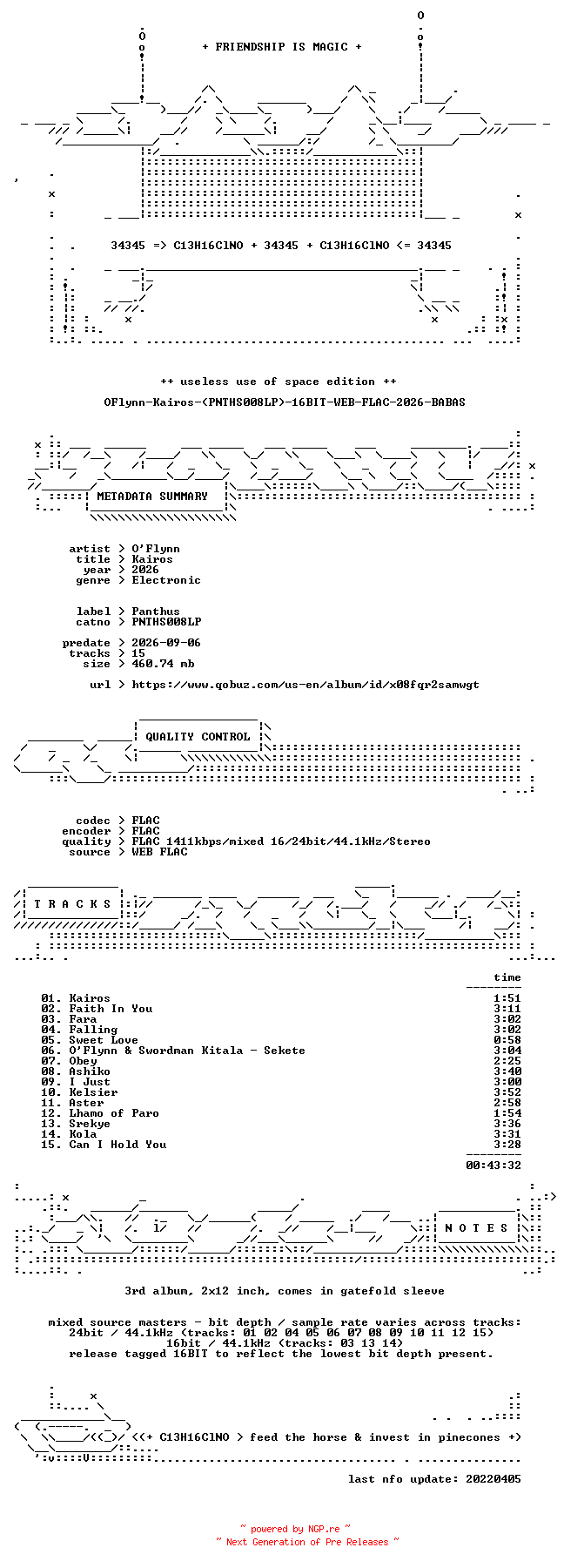 NFO for the release OFlynn-Kairos-(PNTHS008LP)-16BIT-WEB-FLAC-2026-BABAS by BABAS