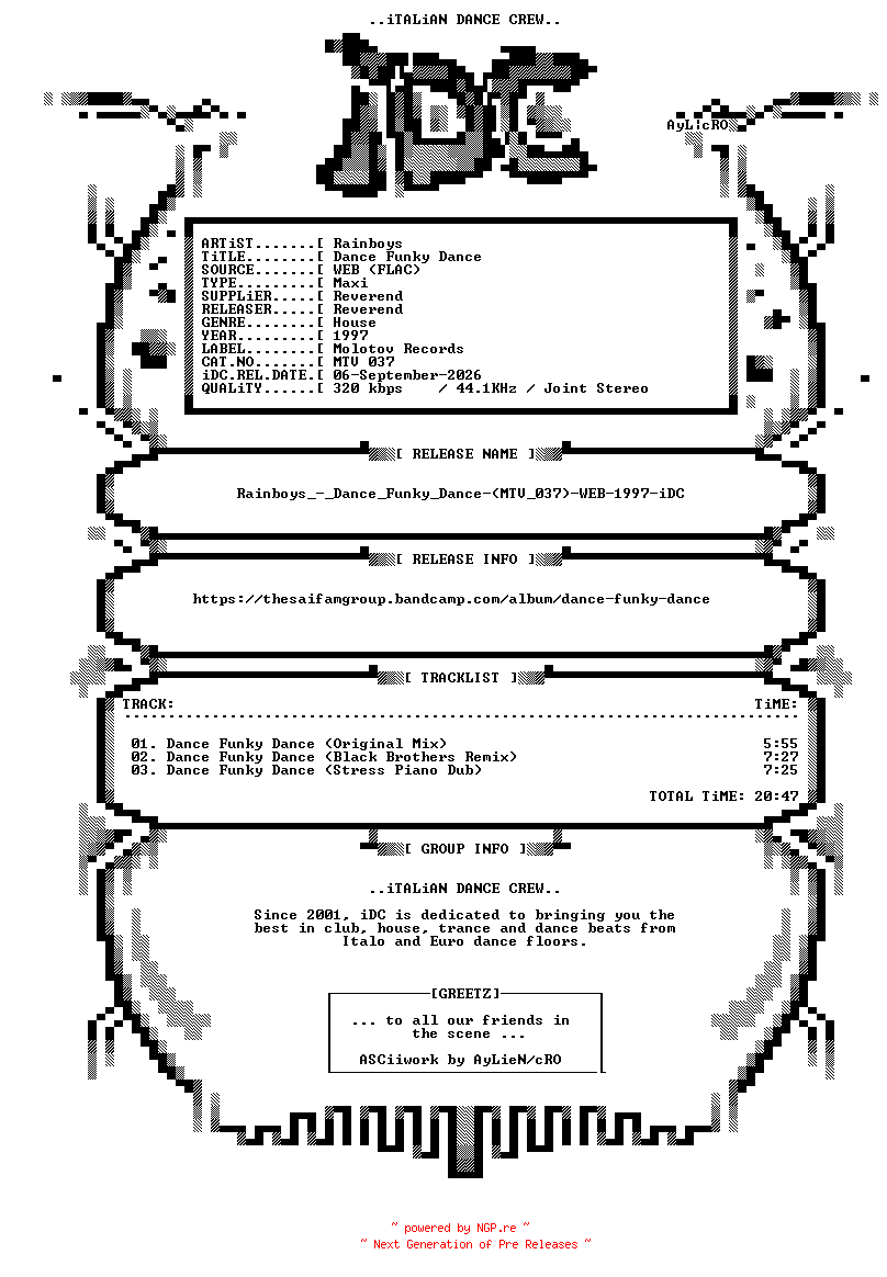 NFO for the release Rainboys_-_Dance_Funky_Dance-(MTV_037)-WEB-1997-iDC by iDC