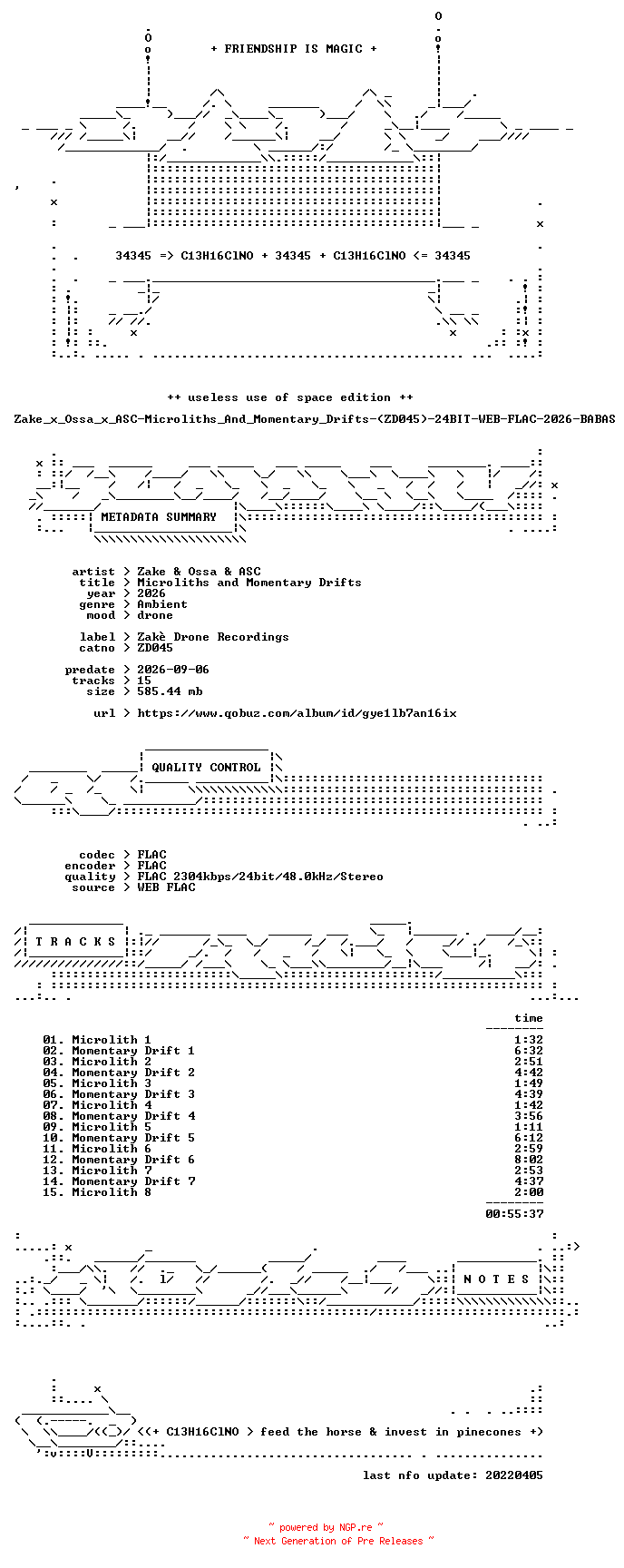 NFO for the release Zake_x_Ossa_x_ASC-Microliths_And_Momentary_Drifts-(ZD045)-24BIT-WEB-FLAC-2026-BABAS by BABAS