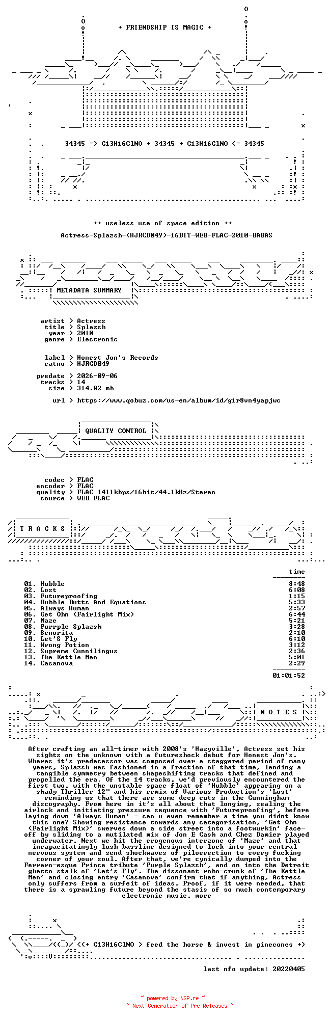 NFO for the release Actress-Splazsh-(HJRCD049)-16BIT-WEB-FLAC-2010-BABAS by BABAS
