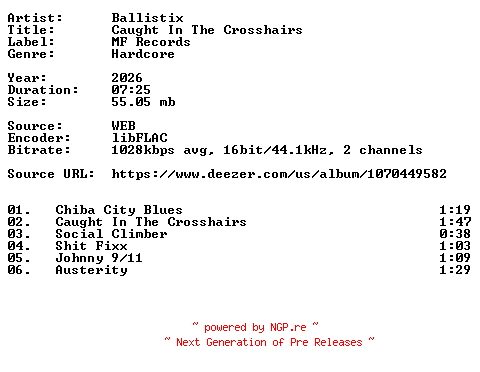 NFO for the release Ballistix-Caught_In_The_Crosshairs-16BIT-WEB-FLAC-2026-VEXED by VEXED