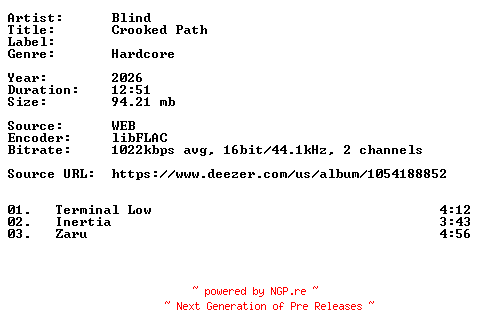 NFO for the release Blind-Crooked_Path-16BIT-WEB-FLAC-2026-VEXED by VEXED