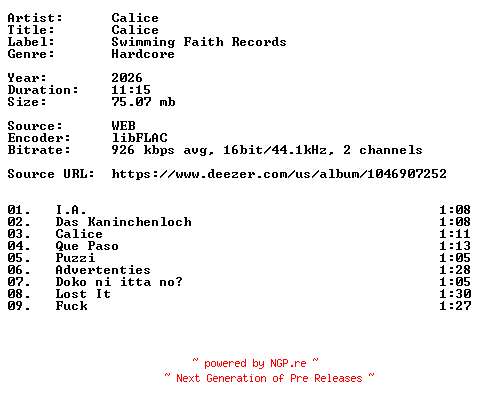 NFO for the release Calice-Calice-16BIT-WEB-FLAC-2026-VEXED by VEXED