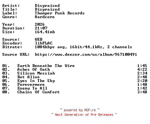 NFO for the release Dispraised-Dispraised-16BIT-WEB-FLAC-2026-VEXED by VEXED