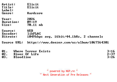 NFO for the release Elicit-Elicit-Demo-16BIT-WEB-FLAC-2026-VEXED by VEXED