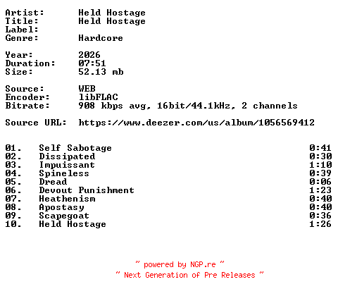 NFO for the release Held_Hostage-Held_Hostage-Demo-16BIT-WEB-FLAC-2026-VEXED by VEXED