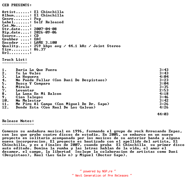 NFO for the release El_Chinchilla-El_Chinchilla-ES-CD-2007-CEB by CEB