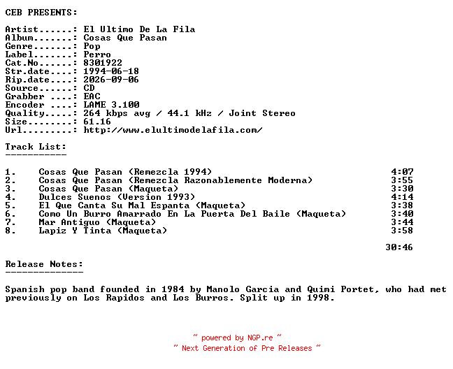 NFO for the release El_Ultimo_De_La_Fila-Cosas_Que_Pasan-(8301922)-ES-CD-1994-CEB_INT by CEB_INT