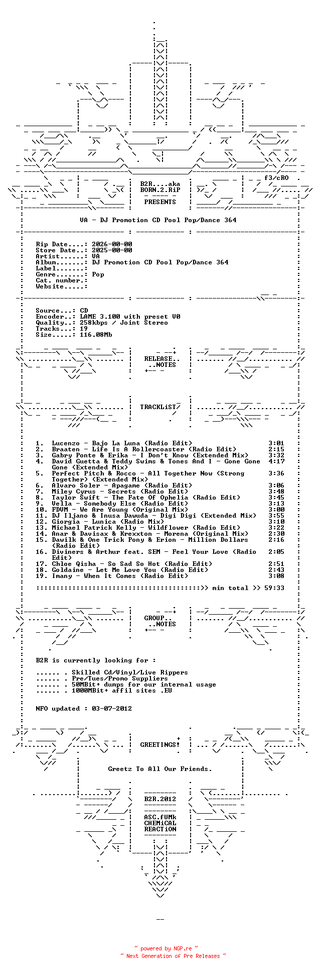 NFO for the release VA-DJ_Promotion_CD_Pool_Pop-Dance_364-2025-B2R by B2R