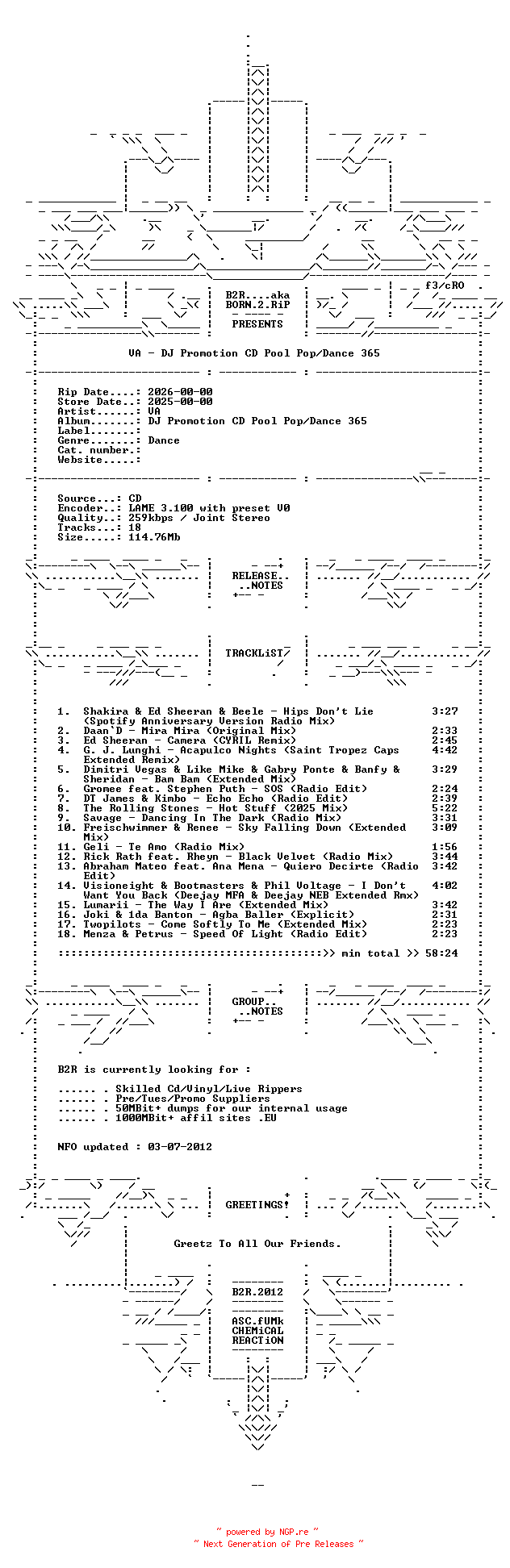 NFO for the release VA-DJ_Promotion_CD_Pool_Pop-Dance_365-2025-B2R by B2R