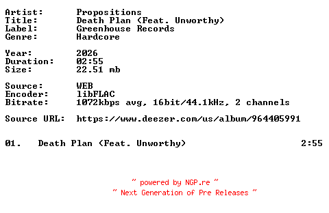 NFO for the release Propositions-Death_Plan_(Feat._Unworthy)-Single-16BIT-WEB-FLAC-2026-VEXED by VEXED