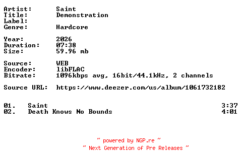 NFO for the release Saint-Demonstration-16BIT-WEB-FLAC-2026-VEXED by VEXED