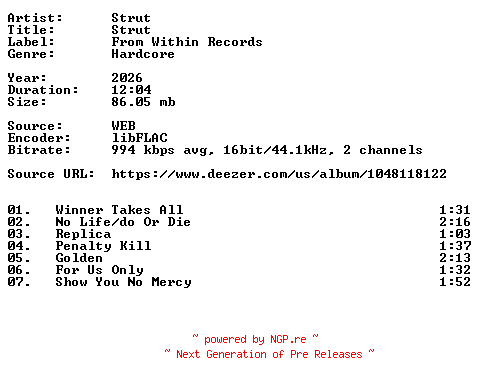 NFO for the release Strut-Strut-16BIT-WEB-FLAC-2026-VEXED by VEXED