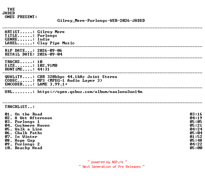 NFO for the release Gilroy_Mere-Furlongs-WEB-2026-JADED by JADED