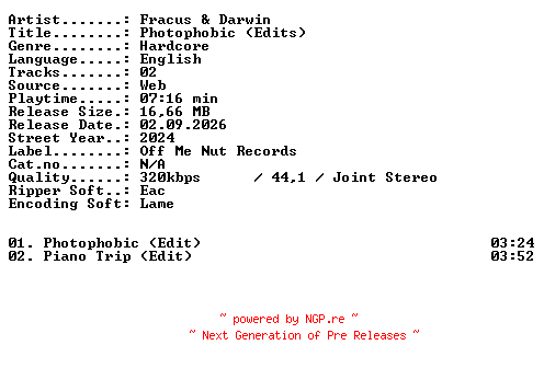 NFO for the release Fracus_and_Darwin-Photophobic_(Edits)-WEB-2024-XTC_iNT by XTC_iNT