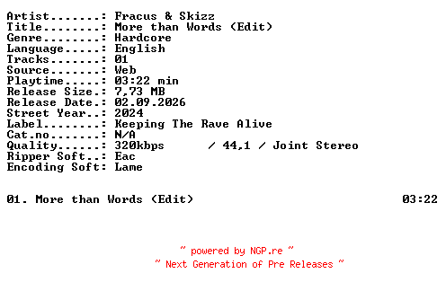 NFO for the release Fracus_and_Skizz-More_than_Words_(Edit)-SINGLE-WEB-2024-XTC_iNT by XTC_iNT