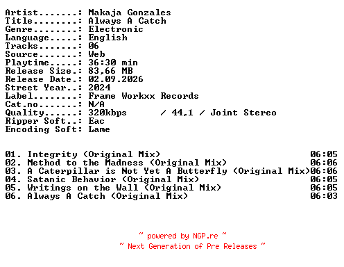 NFO for the release Makaja_Gonzales-Always_A_Catch-WEB-2024-XTC_iNT by XTC_iNT