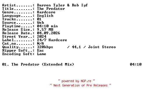 NFO for the release Darren_Tyler_and_Rob_Iyf-The_Predator-SINGLE-WEB-2024-XTC_iNT by XTC_iNT