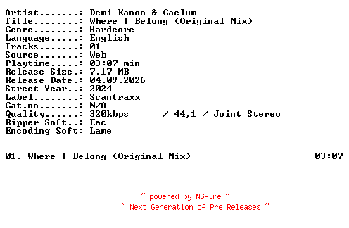 NFO for the release Demi_Kanon_and_Caelum-Where_I_Belong_(Original_Mix)-SINGLE-WEB-2024-XTC_iNT by XTC_iNT