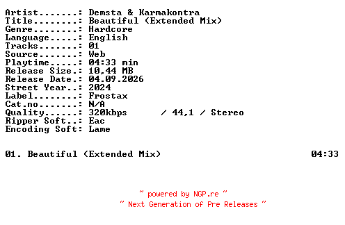 NFO for the release Demsta_and_Karmakontra-Beautiful_(Extended_Mix)-SINGLE-WEB-2024-XTC_iNT by XTC_iNT
