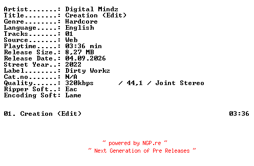 NFO for the release Digital_Mindz-Creation_(Edit)-SINGLE-WEB-2022-XTC_iNT by XTC_iNT