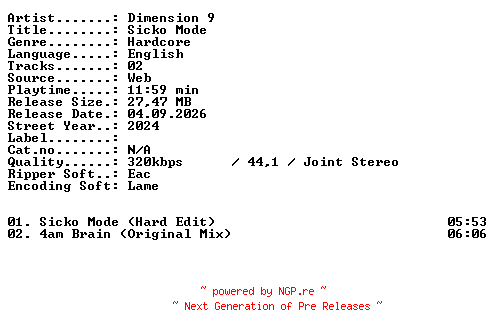 NFO for the release Dimension_9-Sicko_Mode-WEB-2024-XTC_iNT by XTC_iNT