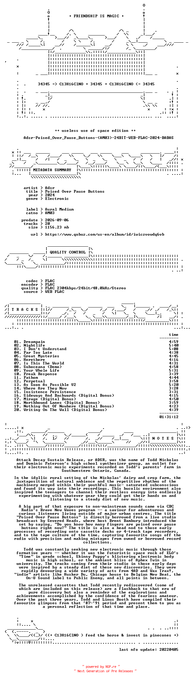 NFO for the release Adsr-Poised_Over_Pause_Buttons-(AM03)-24BIT-WEB-FLAC-2024-BABAS by BABAS