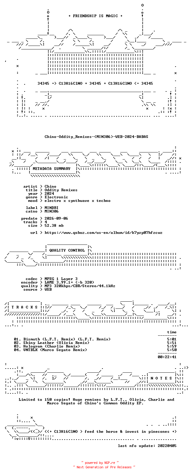 NFO for the release Chino-Oddity_Remixes-(MIN306)-WEB-2024-BABAS by BABAS