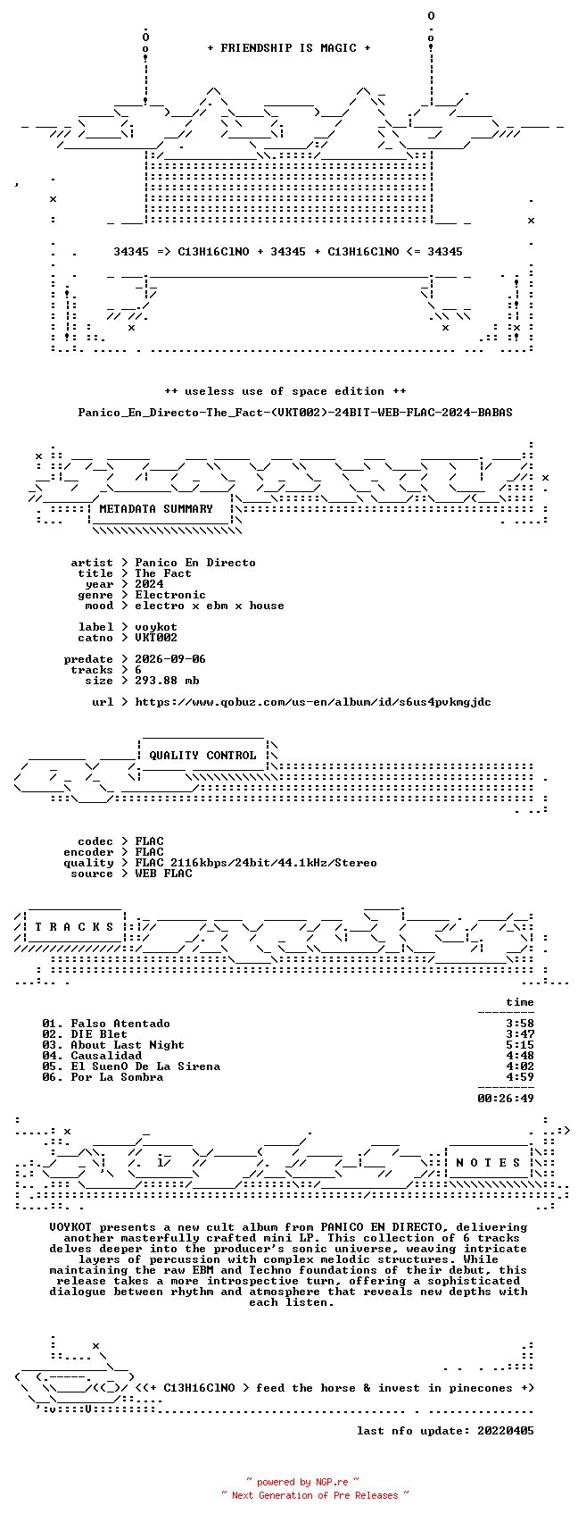 NFO for the release Panico_En_Directo-The_Fact-(VKT002)-24BIT-WEB-FLAC-2024-BABAS by BABAS