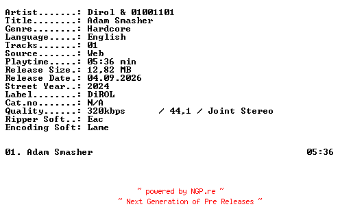 NFO for the release Dirol_and_01001101-Adam_Smasher-SINGLE-WEB-2024-XTC_iNT by XTC_iNT