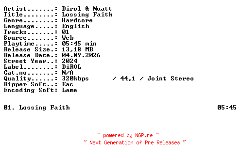 NFO for the release Dirol_and_Nuatt-Lossing_Faith-SINGLE-WEB-2024-XTC_iNT by XTC_iNT