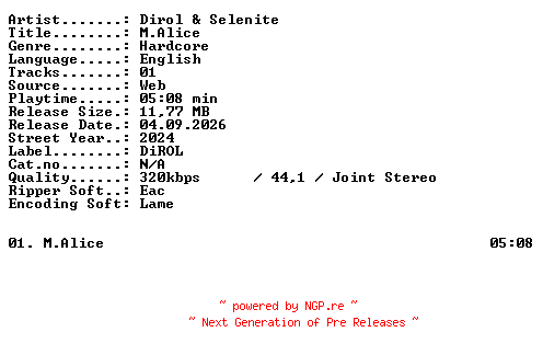 NFO for the release Dirol_and_Selenite-Malice-SINGLE-WEB-2024-XTC_iNT by XTC_iNT