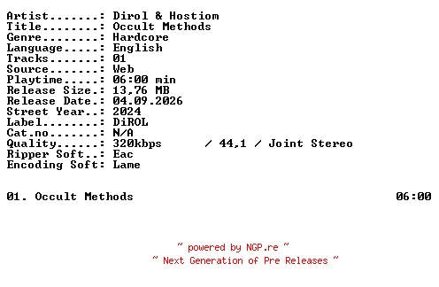 NFO for the release Dirol_and_Hostiom-Occult_Methods-SINGLE-WEB-2024-XTC_iNT by XTC_iNT