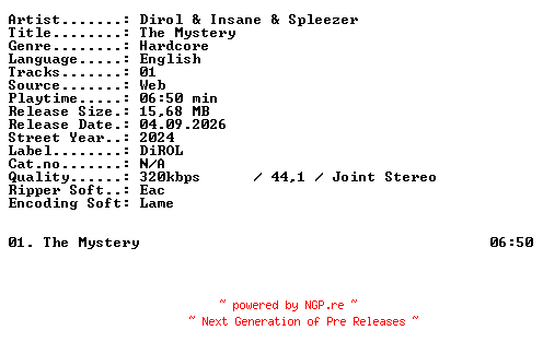 NFO for the release Dirol_and_Insane_and_Spleezer-The_Mystery-SINGLE-WEB-2024-XTC_iNT by XTC_iNT