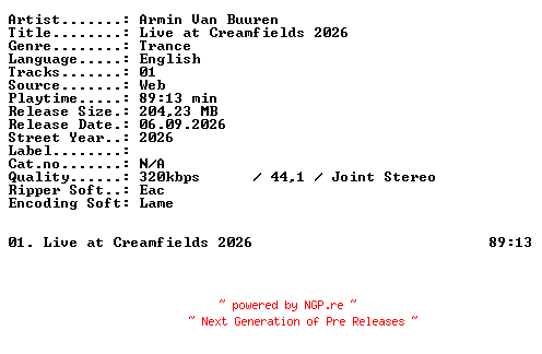 NFO for the release Armin_Van_Buuren-Live_at_Creamfields_2026-WEB-2026-XTC_iNT by XTC_iNT
