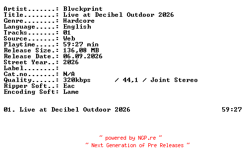 NFO for the release BLVCKPRINT-Live_at_DECIBEL_OUTDOOR_2026-WEB-2026-XTC_iNT by XTC_iNT
