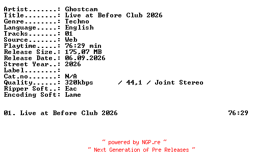 NFO for the release GHOSTCAM-Live_at_BEFORE_CLUB_2026-WEB-2026-XTC_iNT by XTC_iNT