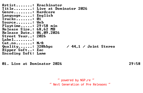 NFO for the release Krachinator-Live_at_Dominator_2026-WEB-2026-XTC_iNT by XTC_iNT