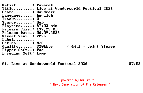 NFO for the release Paracek-Live_at_Wonderworld_Festival_2026-WEB-2026-XTC_iNT by XTC_iNT