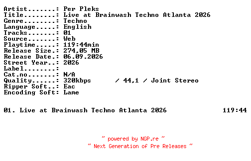 NFO for the release PER_PLEKS-Live_at_BRAINWASH_TECHNO_ATLANTA_2026-WEB-2026-XTC_iNT by XTC_iNT