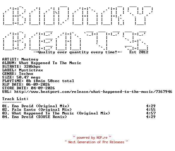 NFO for the release Mootney-What_Happened_To_The_Music-(MX267)-WEB-2026-BB by BB