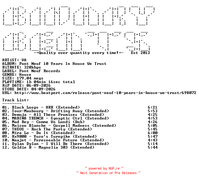 NFO for the release VA-Pont_Neuf_10_Years_In_House_We_Trust-(PNC010)-WEB-2026-BB by BB