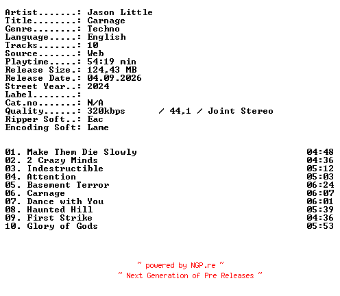 NFO for the release Jason_Little-Carnage-WEB-2024-XTC_iNT by XTC_iNT