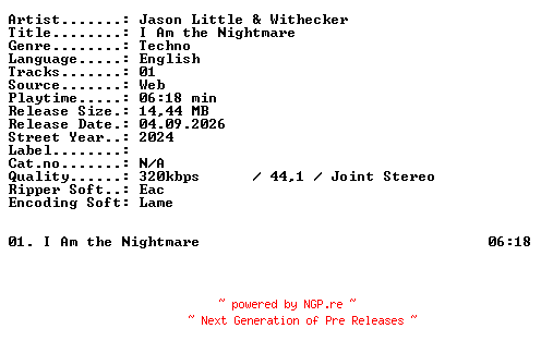 NFO for the release Jason_Little_and_Withecker-I_Am_the_Nightmare-SINGLE-WEB-2024-XTC_iNT by XTC_iNT