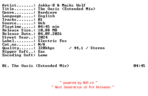 NFO for the release Jakka-B_and_Macks_Wolf-the_Oasis_(Extended_Mix)-SINGLE-WEB-2024-XTC_iNT by XTC_iNT