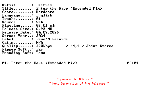 NFO for the release Distrix-Enter_the_Rave_(Extended_Mix)-SINGLE-WEB-2024-XTC_iNT by XTC_iNT