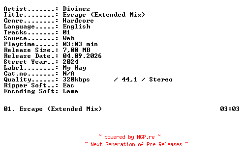 NFO for the release Divinez-Escape_(Extended_Mix)-SINGLE-WEB-2024-XTC_iNT by XTC_iNT